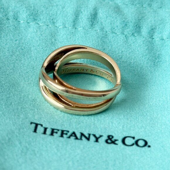 Tiffany @ Co. 18K Yellow Gold Double X Crossover Band Ring Size 5US - Picture 2 of 3